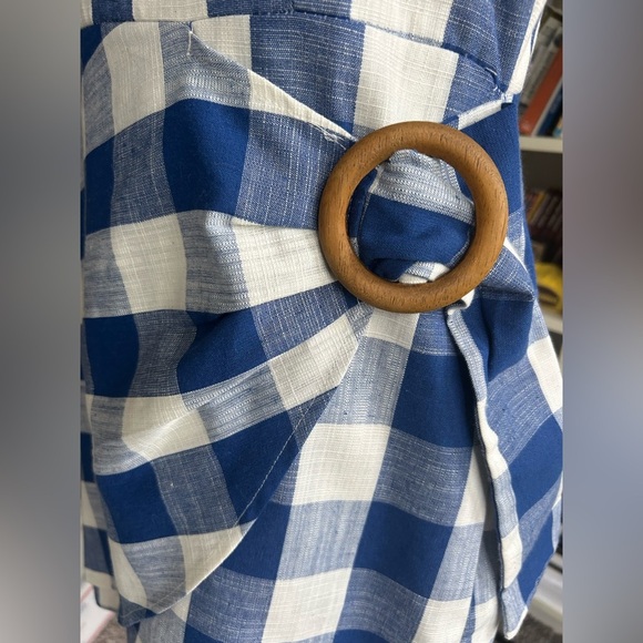 Blu Pepper adorable linen/cotton blend blue and white checkered sundress large - Picture 2 of 9